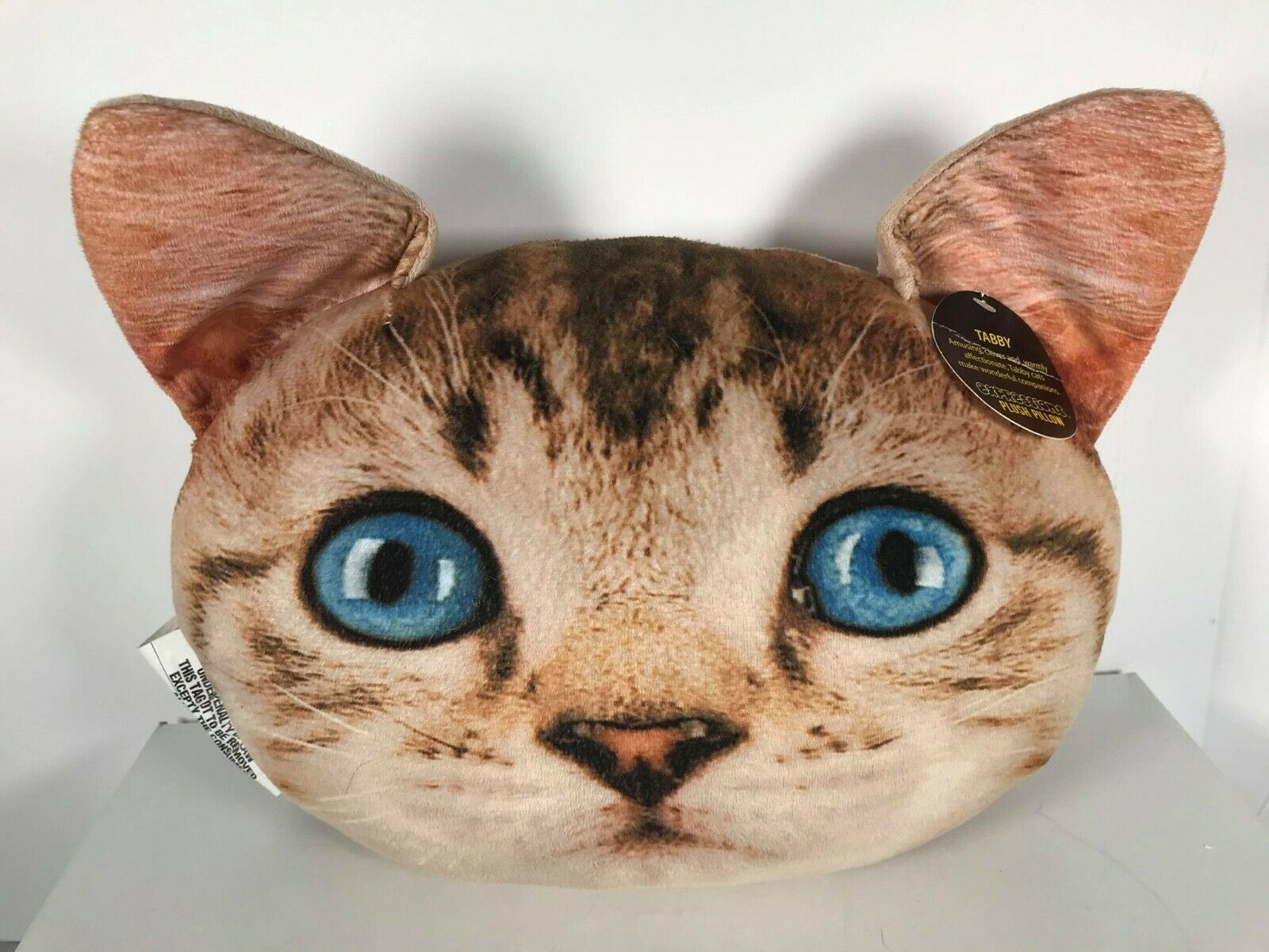 Tabby Cat Plush Throw Pillow - Accent Snuggle Face Blue Eyes Expressions