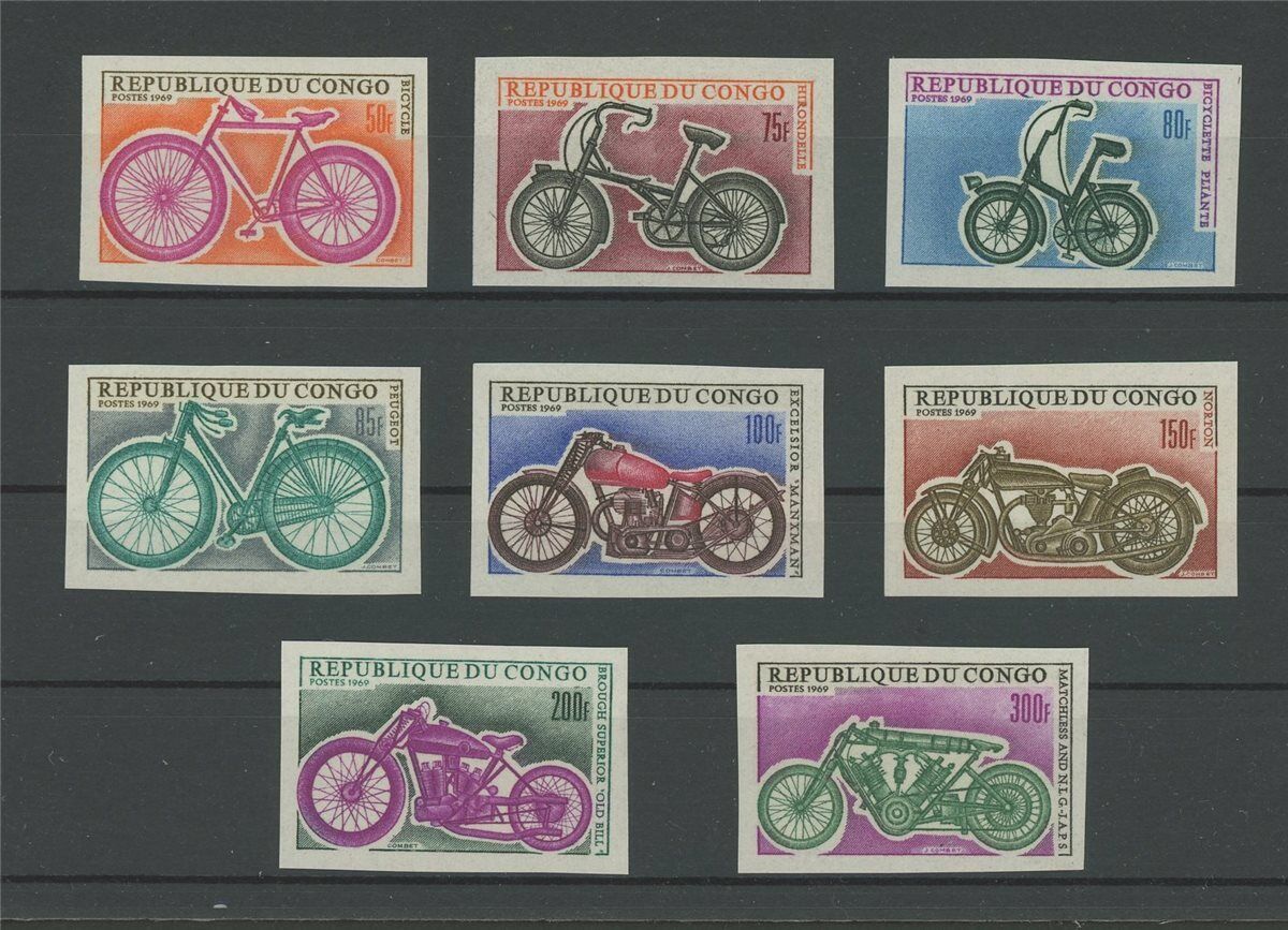 CONGO BICYCLES & MOTORCYCLES 1969 UNGEZÄHNT IMPERF NON DENTELE RARE!! h4845
