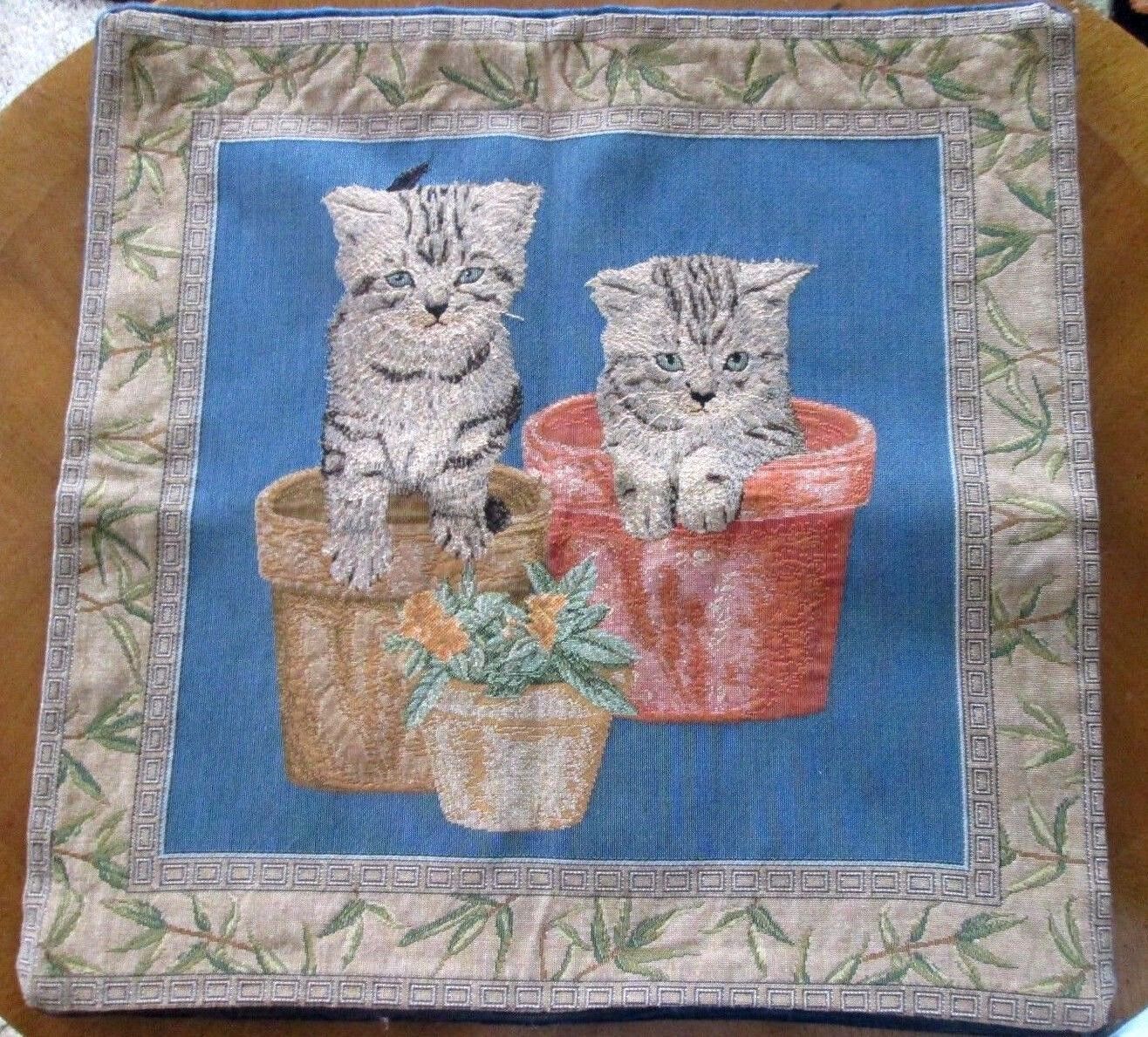 Tapestry Upholstery Pillowcase Cats In Flowerpots