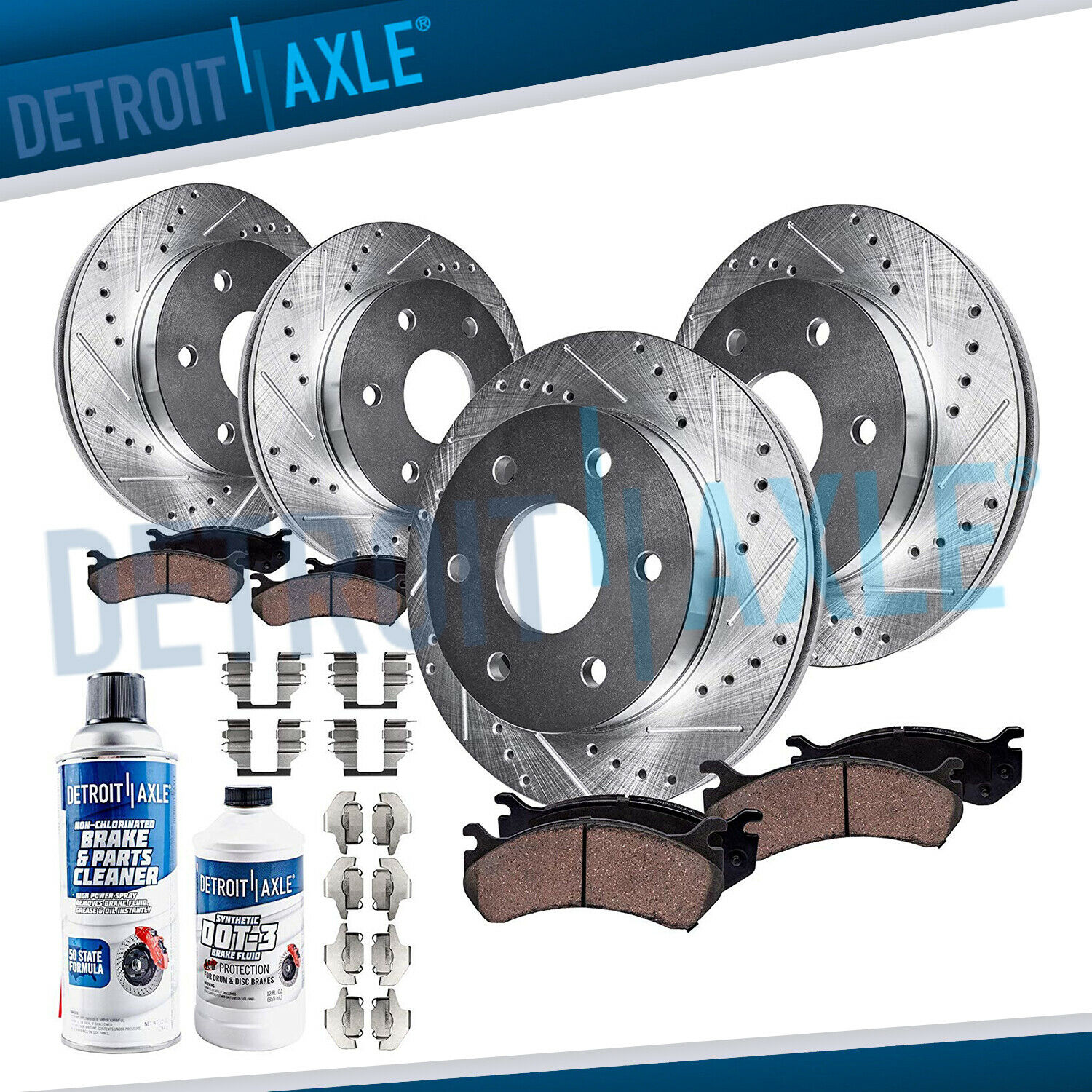 Brake Pad Rotor Ford F-150 Front Rear Drilled Slotted Rotors And Brakes Pads