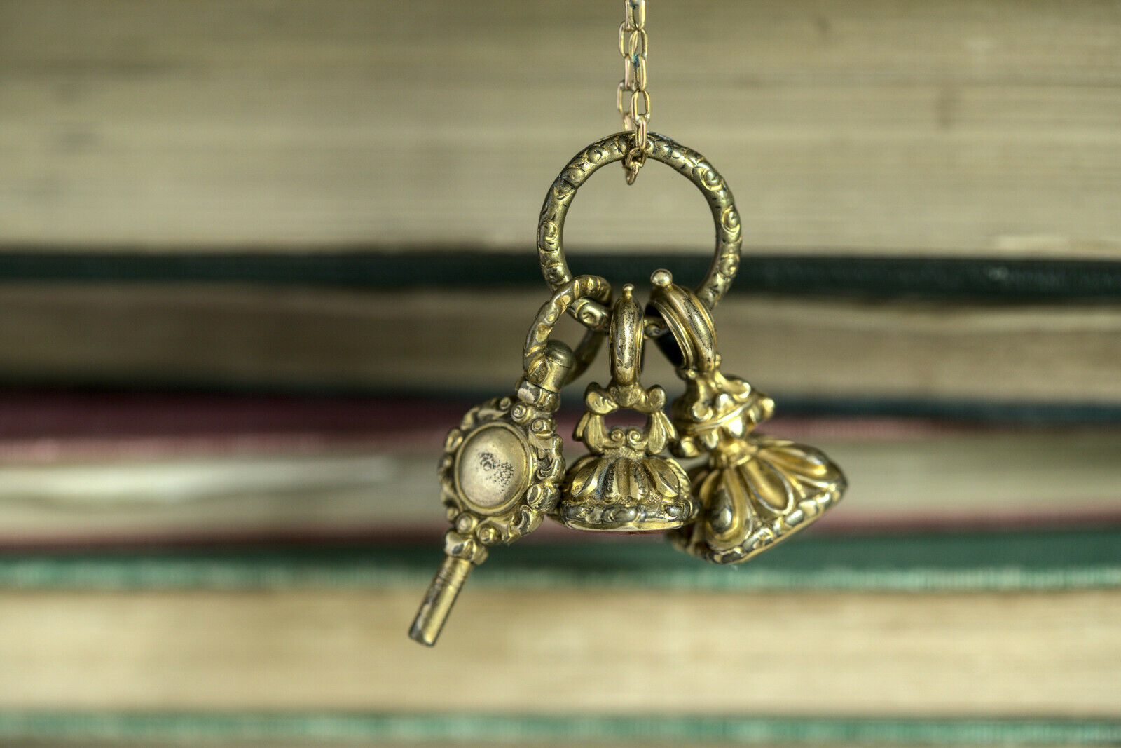 Set Of 3 Antique Georgian English Gold Gilt Seal Fobs Charms Pendant Split Ring