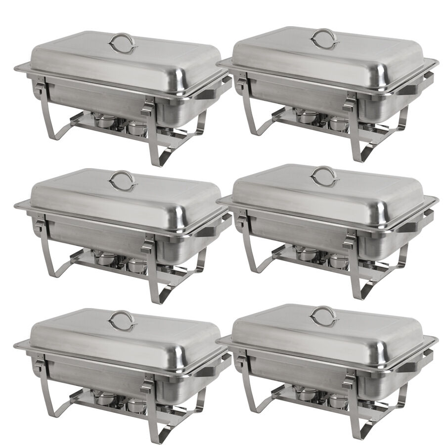 Set Of 6 Rectangular Catering Chafing Dishes Sets Buffet Trays 8qt Chafing Dish