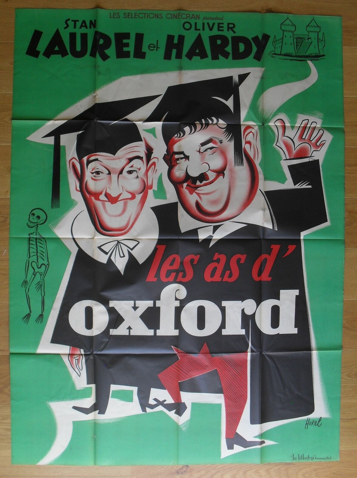 LAUREL AND HARDY chump at oxford original french movie poster R60s LITHO 63