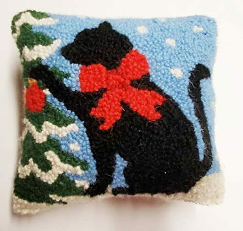Peking Handicraft Black Cat Christmas Tree Wool Pillow 8