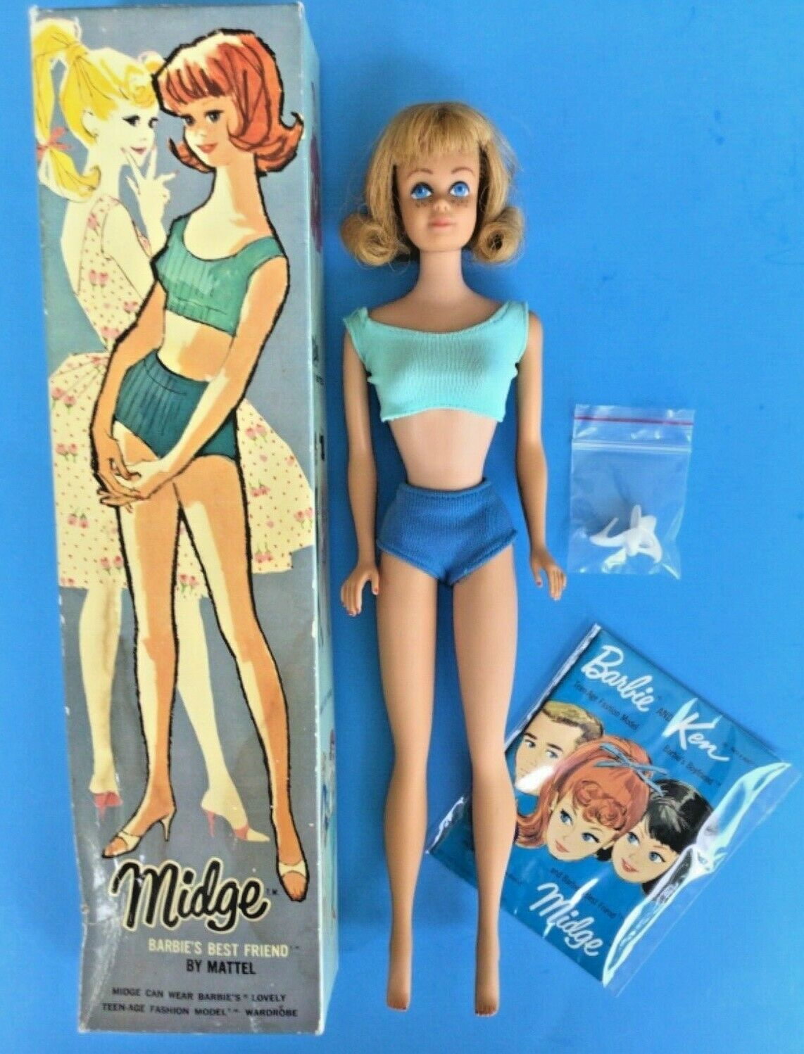 Vintage Barbie Midge Blonde Doll W/box, Original Swimsuit, Heels & Booklet Vgc