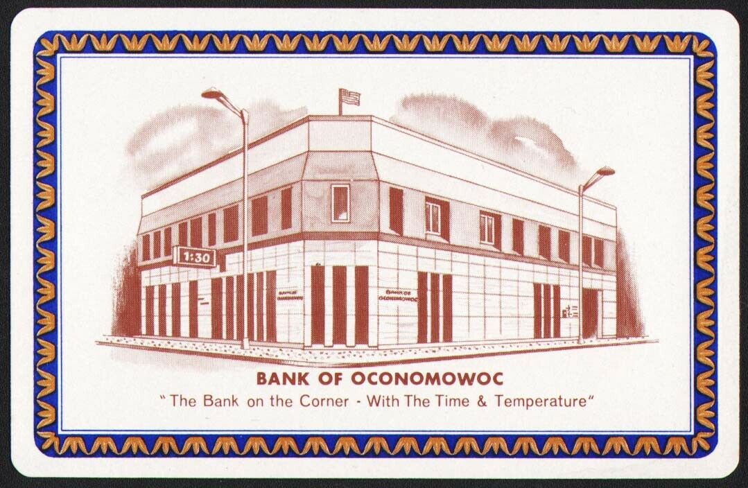 Vintage Playing Card Bank Of Oconomowoc Picturing Their Building In Wisconsin