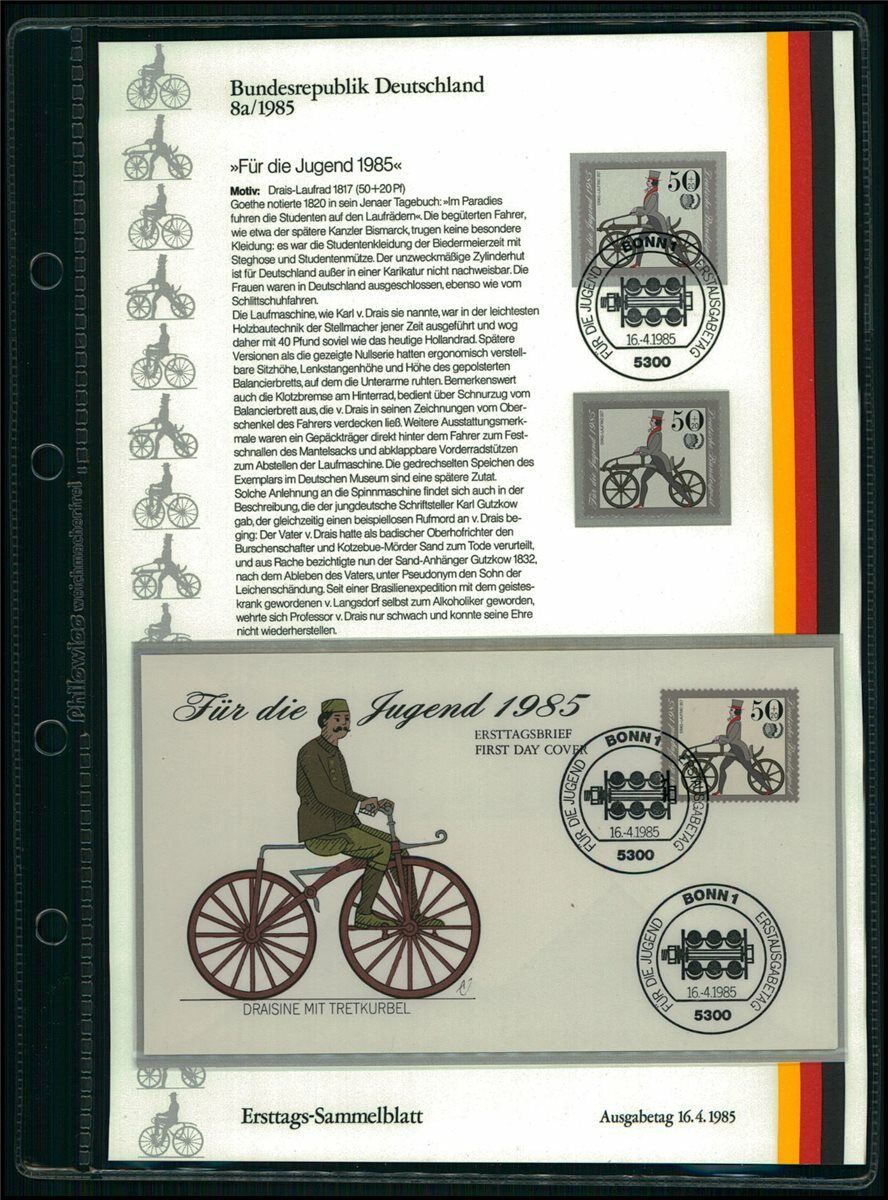 Germany Brd Etsb 1985/08a Historical Bicycles Cycling