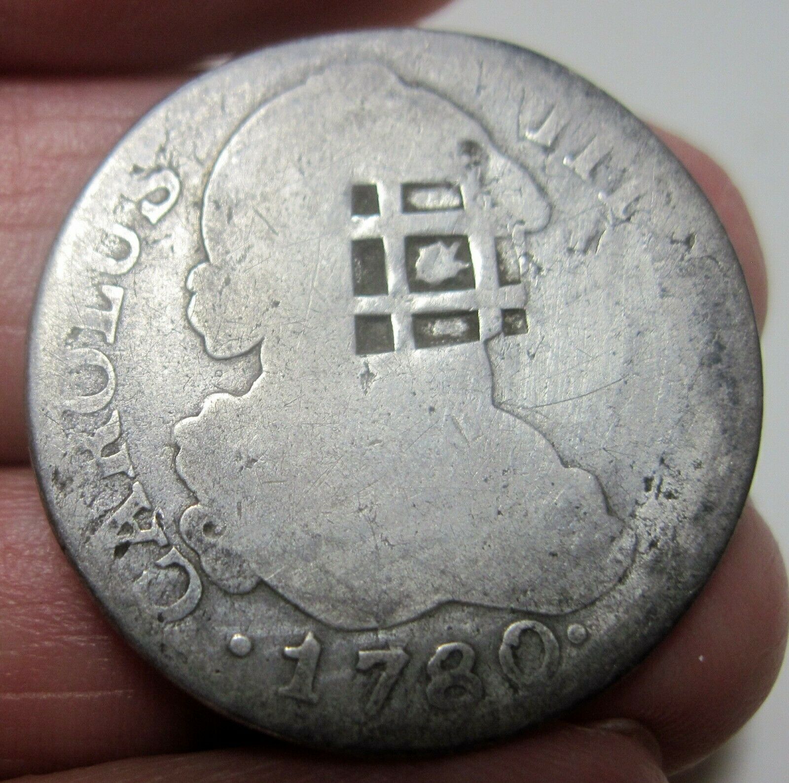 (1780 ) Spain (2 Reales) Madrid Silver W/ Countermark (rejilla --very Scarce--