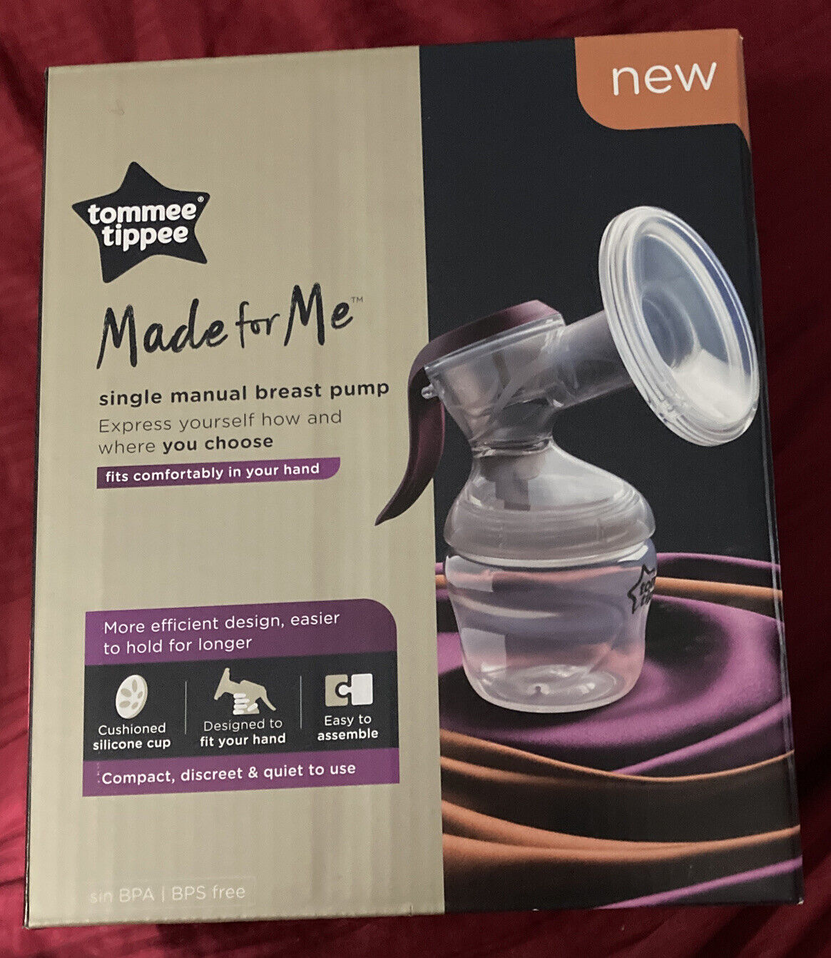 Tommee Tippee Made for Me Single Manual Breast Pump, Soft Silicone Cup New