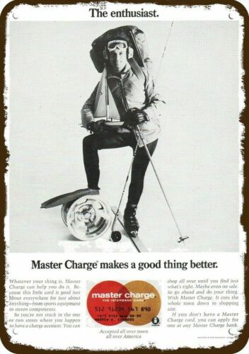 1971 MASTER CHARGE CREDIT CARD Vintage Look DECORATIVE METAL SIGN  SKI SKIER SKI