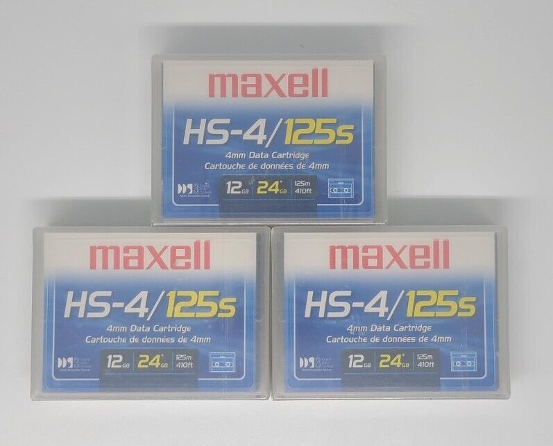 3 Maxell Dds-3 Data Tape Cartridges 12/24gb  125m Hs-4/125s New Factory Sealed