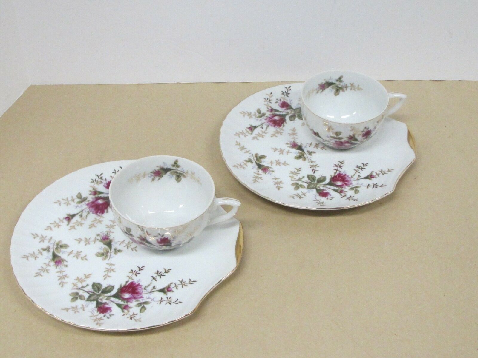 Coffee and Tea Rose Pattern China Tea Cups & Biscuit Saucers