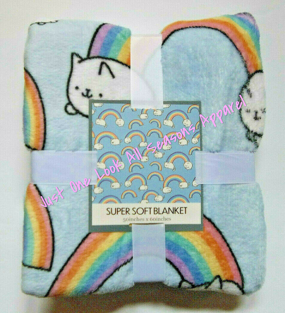 Rainbow Kitties Super Soft Blanket 50" X 60" ~ New