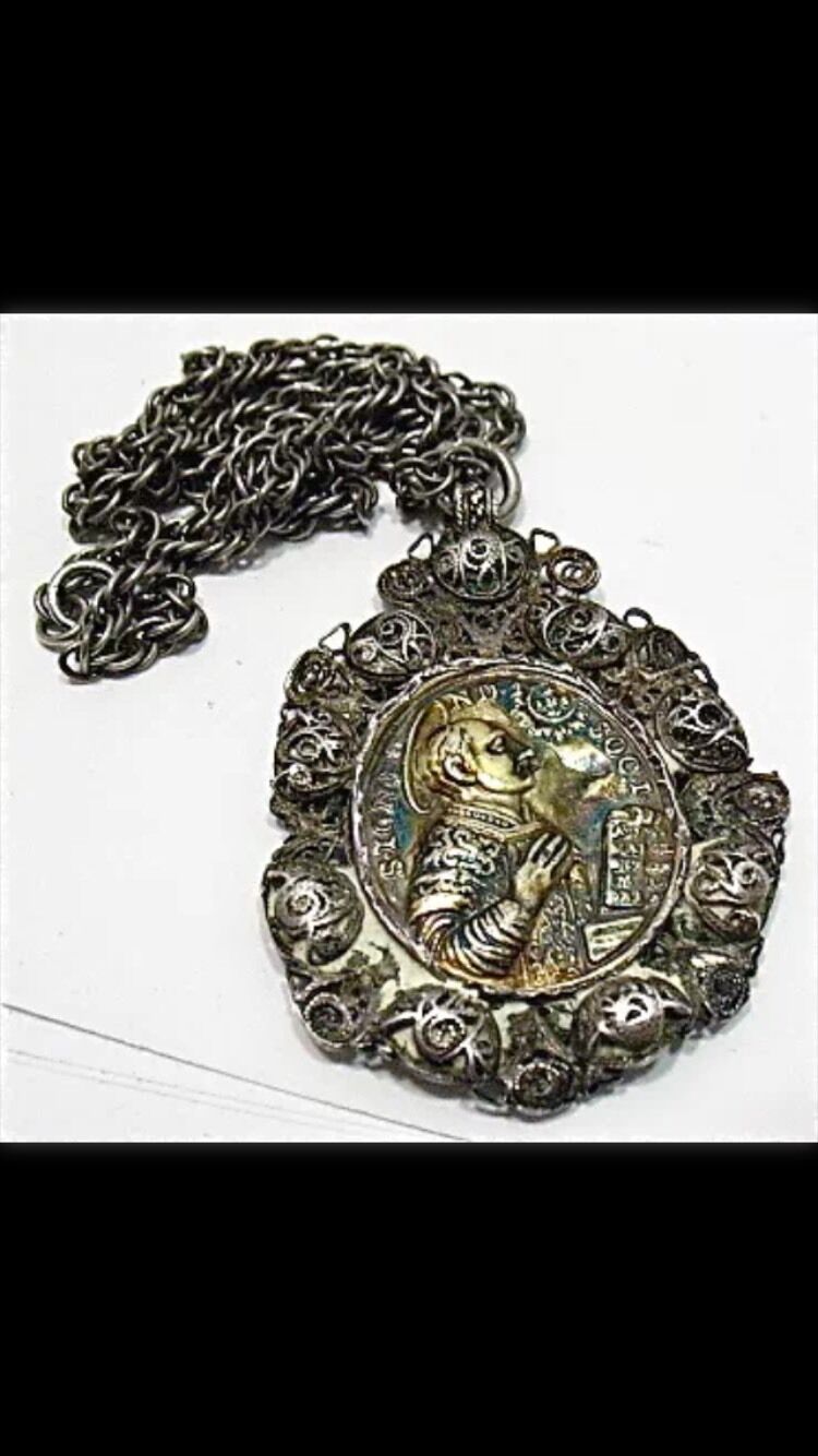 Genuine 17th Century Silver Religious Icon On Chain 14 Inches Long