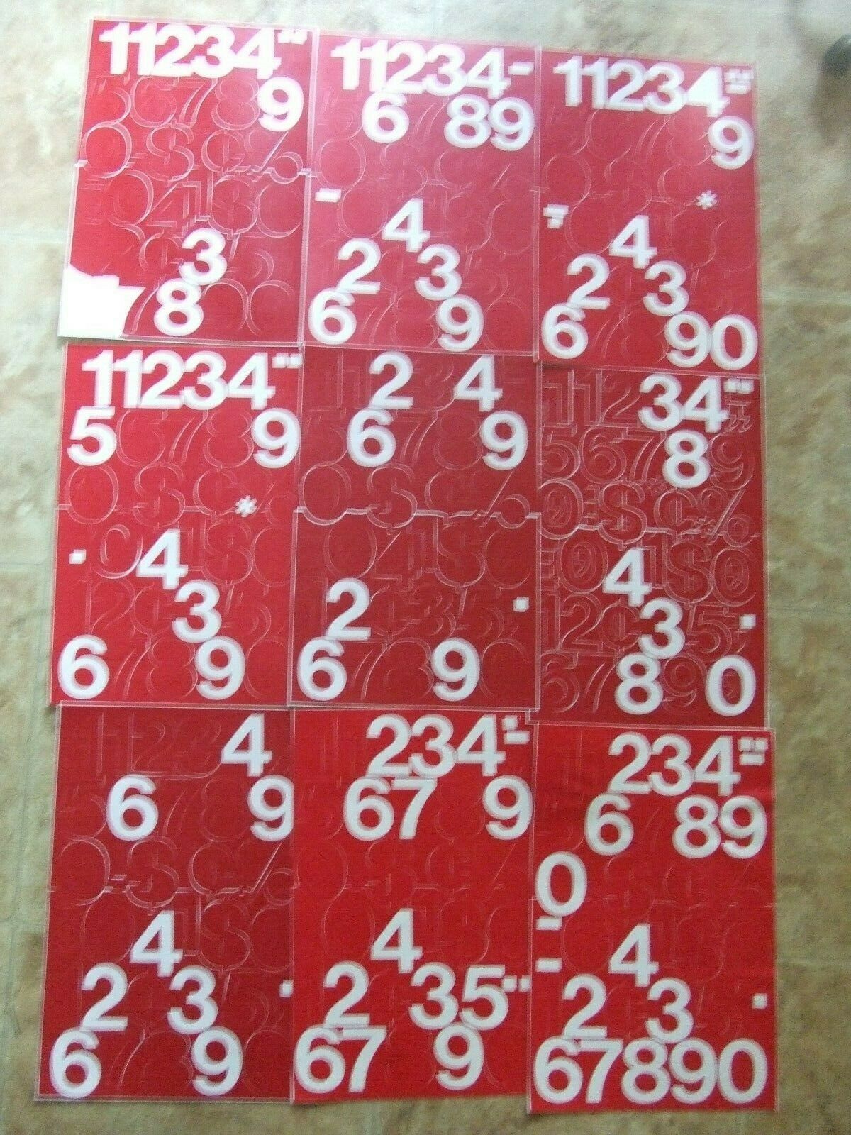 9 Sheets 2" Tall Red Stick-on Vinyl Numbers-see Description For Missing Ones