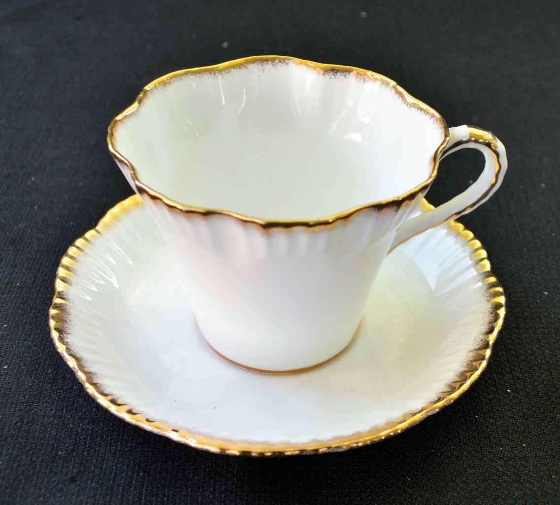 Vintage Signed SALISBURY Bone China England White Gold Pattern#3855 Cup & Saucer