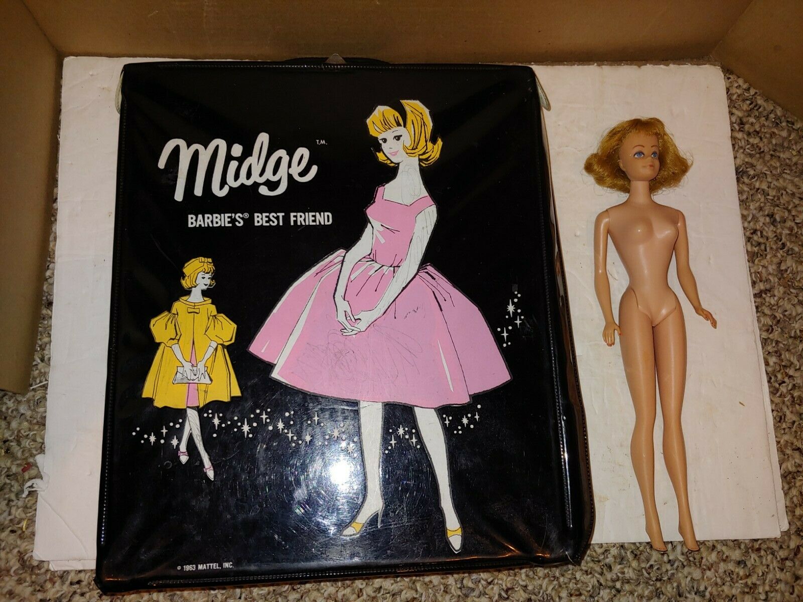 2 Vintage Barbie Mattel Items,1964 Midge Doll And 1963 Barbie's Best Friend Case