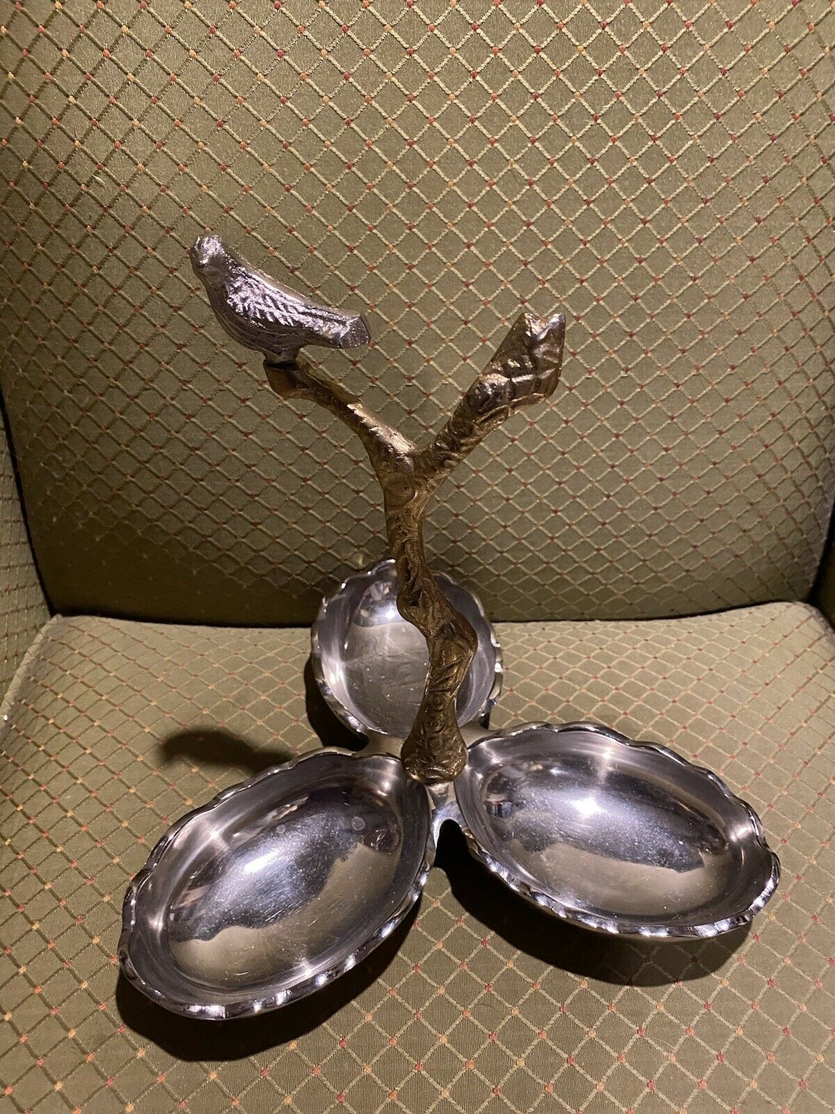 Metal Bird On Branch 3 Section Candy Tray Made In India